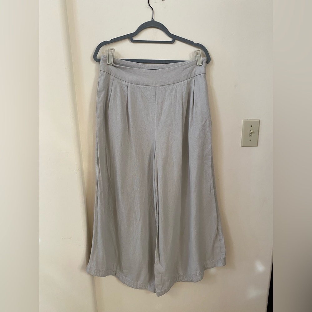 7 For All Mankind Tan Linen-Blend Wide Leg Pants Women’s L